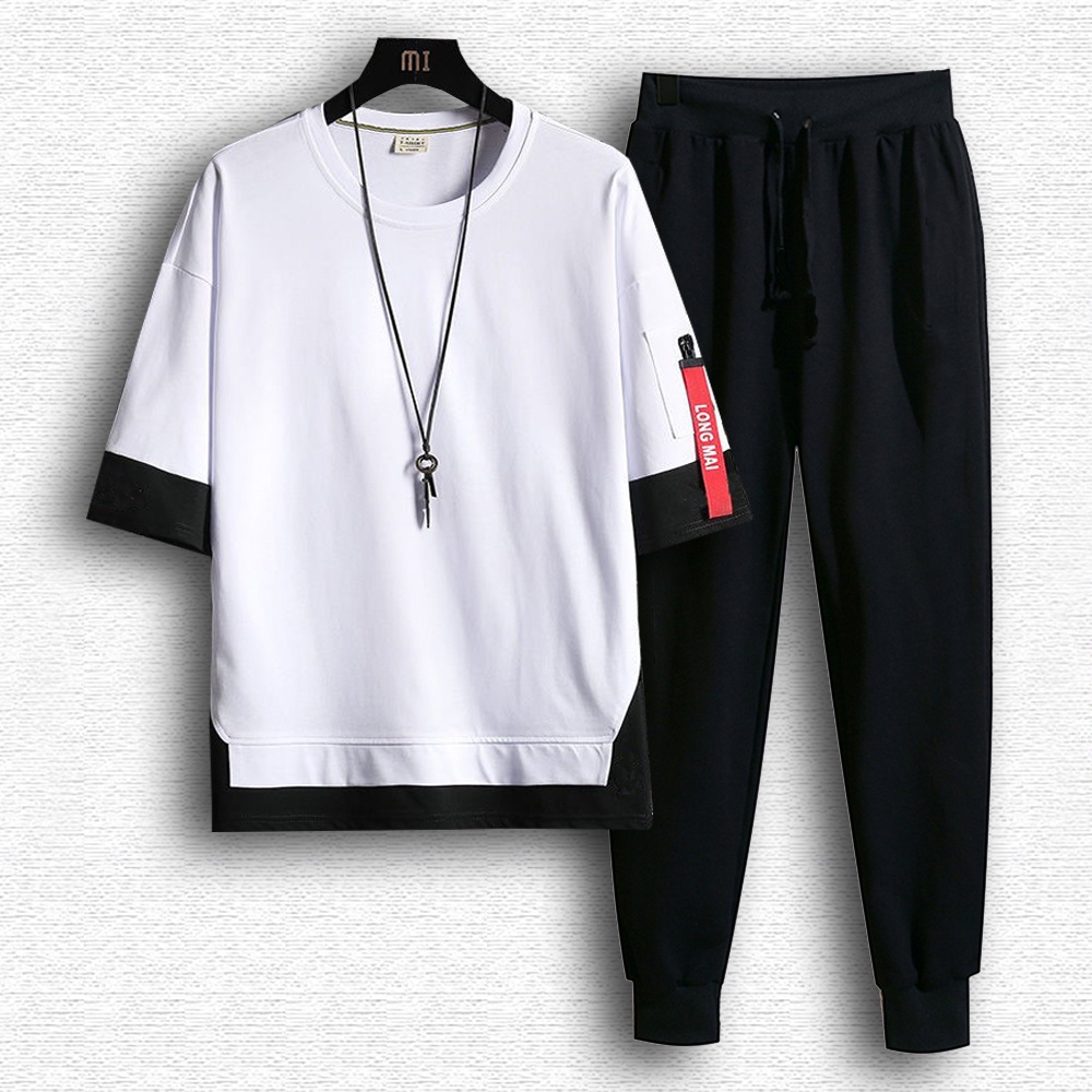 Bộ Đồ Nam Nữ Unisex Mùa Hè Áo Thun Tay Lỡ Phối Dây In Họa Tiết Chữ OFF WHITE Thời Trang mixxstore QA NAM 024V2