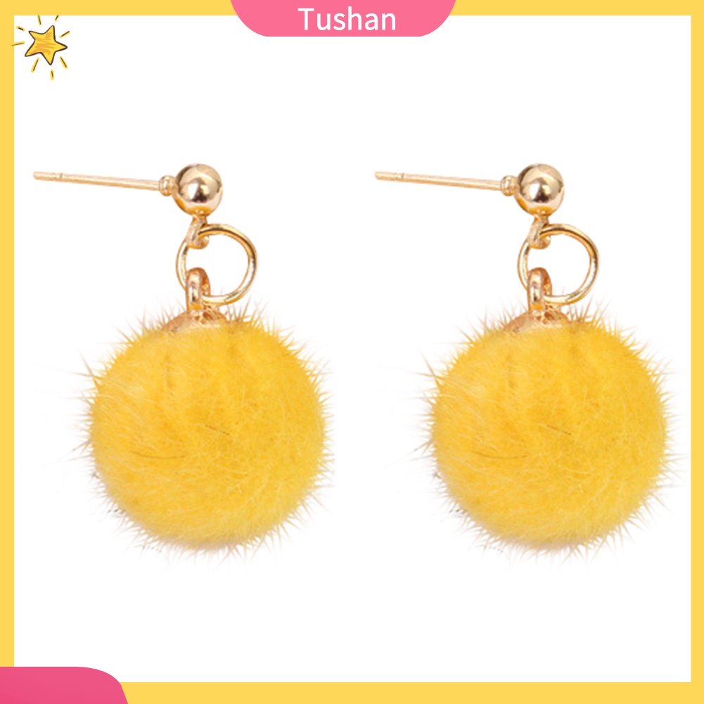 Bông tai gắn trang trí quả cầu Pom Pom dễ thương dành cho nữ