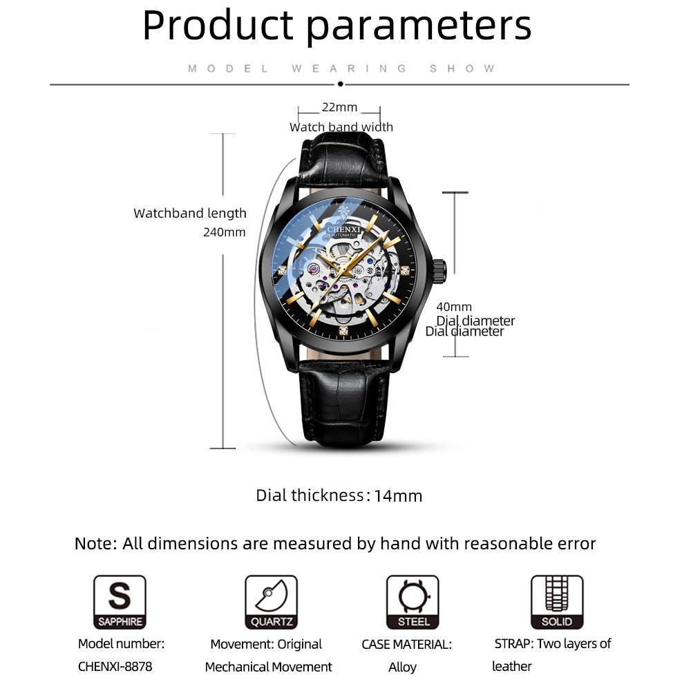 Đồng Hồ Cơ Tự Động CHENXI Với Dây Đeo Da Chống Thấm Nước Cho Nam