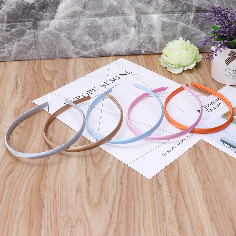 Set 10 Băng Đô Vải Satin Màu Trơn Thoáng Khí Thời Trang Cho Bé