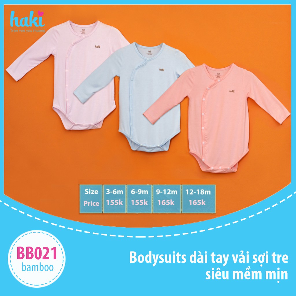 Bodysuits (chip) dài tay cài lệch vải sợi tre cao cấp siêu mềm mịn HAKI cho bé trai bé gái - BB021