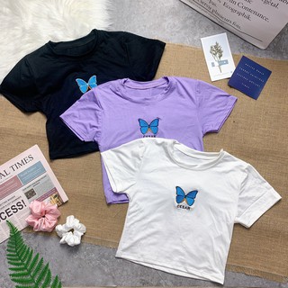 Áo croptop thun lụa hình bươm bướm