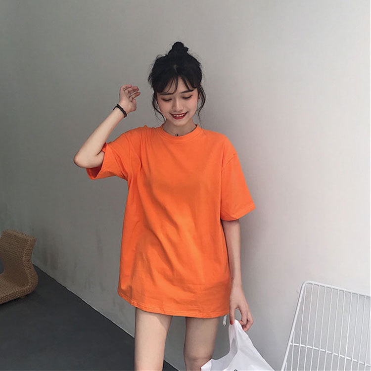 ÁO THUN CỘC TAY COTTON 100% / MÃ MÀU CAM ĐẬM / 5H1T STATION