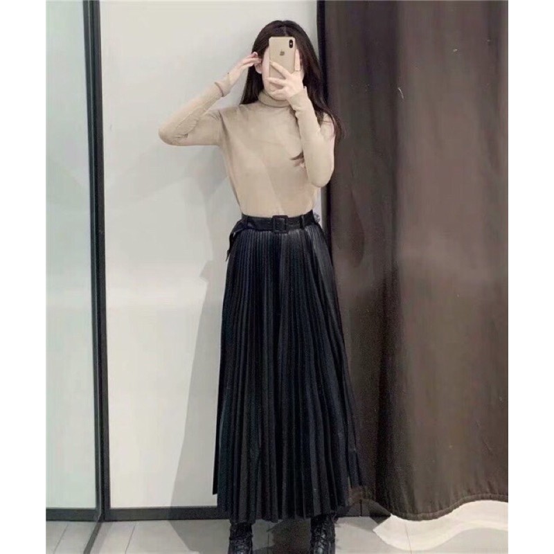 CHÂN VÁY MIDI DẬP LY LƯNG CAO ZARA KÈM BELT