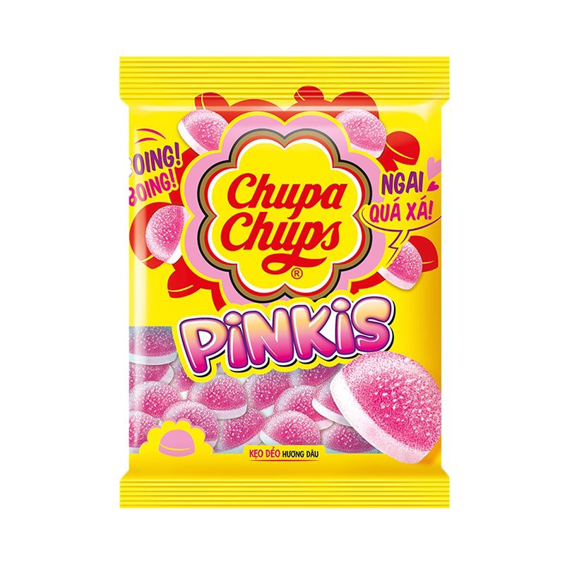 Kẹo Dẻo Chupa Chups Pinkis Dâu Kem Gói 90ggg