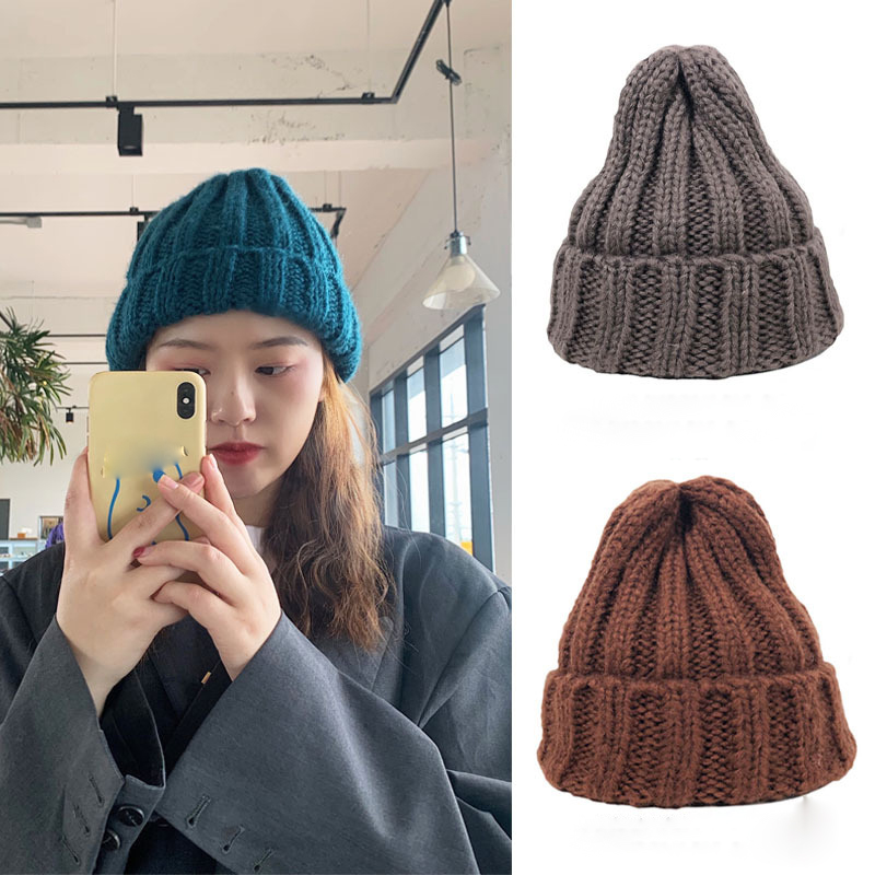 Mũ Trùm Đầu Dệt Kim Màu Trơn Giữ Ấm Cho Phái Nữ