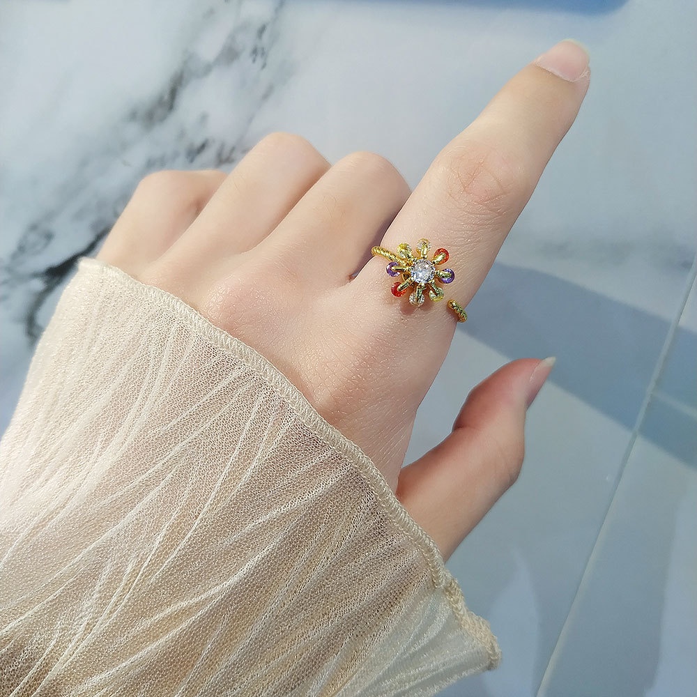 Bán Chạy Nhẫn Hở Dạng Xoay Pha Lê Năm Cánh Có Thể Xoay Cho Nữ