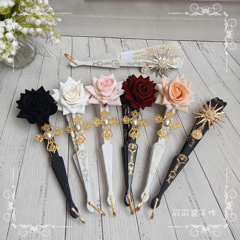 Quạt Xếp Ren Hoa Hồng Tuyệt Đẹp Phong Cách Lolita Châu Âu Cổ Điển Làm Đạo Cụ Hóa Trang Truyện Tranh Dead Comic
