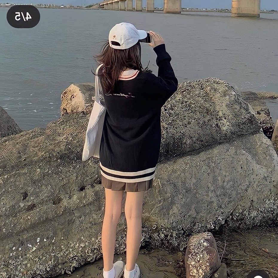 Happy-store ❤️ Cardigan len nữ dài tay dễ thương, áo len hàn quốc in AIS có,túi bo ngực happy store8668