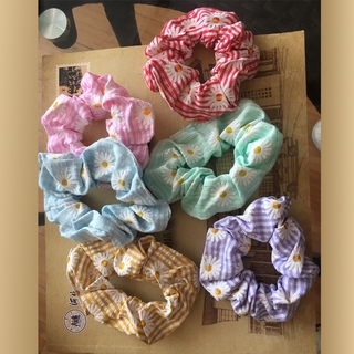 Dây buộc tóc vải satin đính hoa cúc phong cách hàn quốc