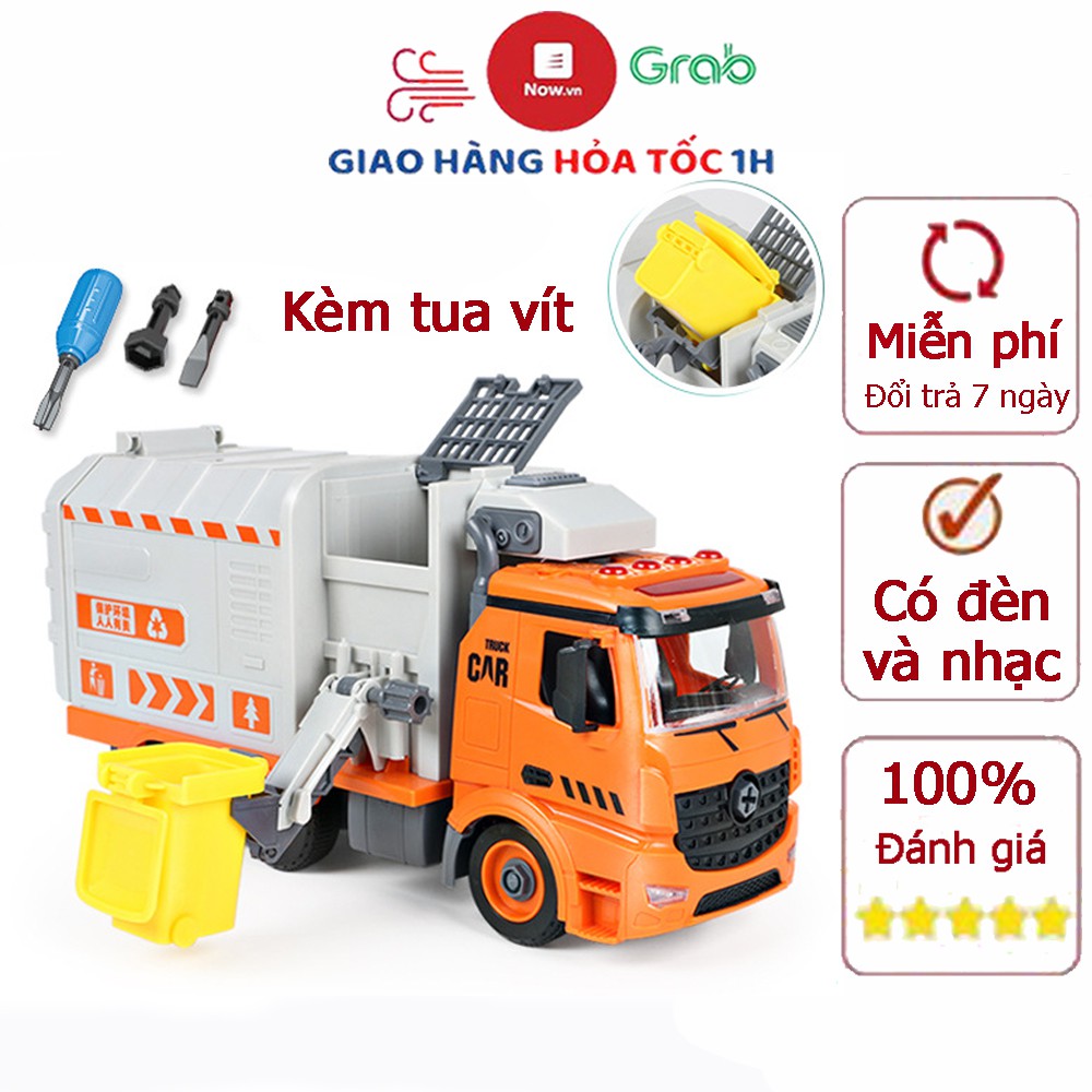 Bộ đồ chơi lắp ráp xe vệ sinh môi trường thu gom rác có đèn và nhạc giúp bé phát triển các kĩ năng
