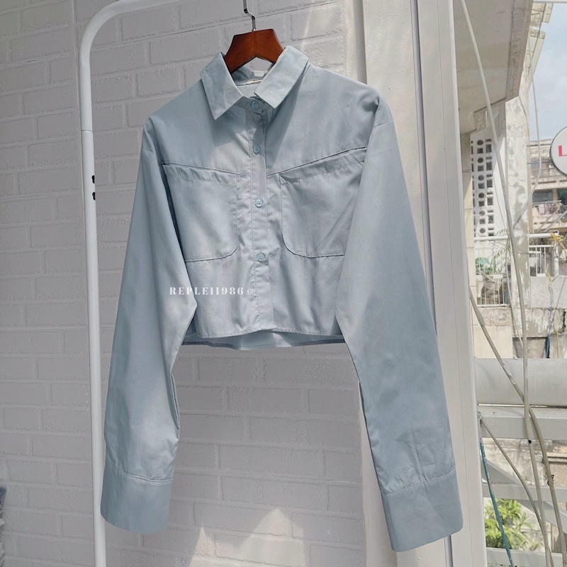 [ ẢNH THẬT ĐỘC QUYỀN REPLEI1986 ] Áo sơ mi croptop dài tay BLUE