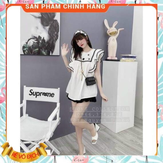 Áo Bầu tay phồng bèo ☘️dáng xuông siêu đẹp 🍀cổ tên hình thêu🍀ảnh thật Shop chụp 🌱freesize 43-68kg