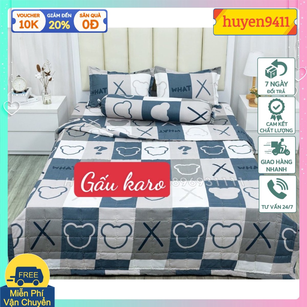 hcm-Ga giường cotton poly kích thước 1m2 1m6 1m8 bọc đệm không vỏ gối-MẪU GẤU KARO