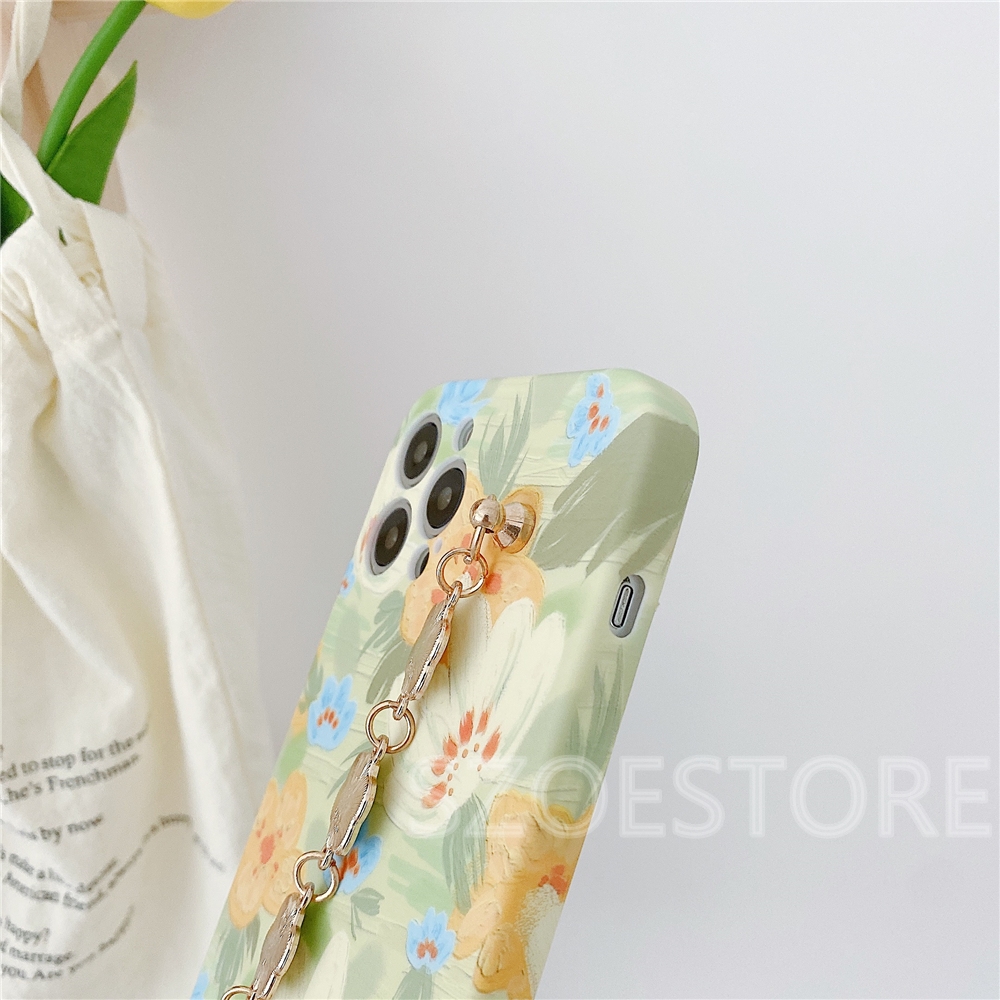 Casing Oil Painting Yellow Flowers Camellia Bracelet Skin-Friendly Soft Phone Case for iPhone 12 Mini 12 Pro Max 11 Pro Max X XS XR XSMax 8 7 Plus SE 2020