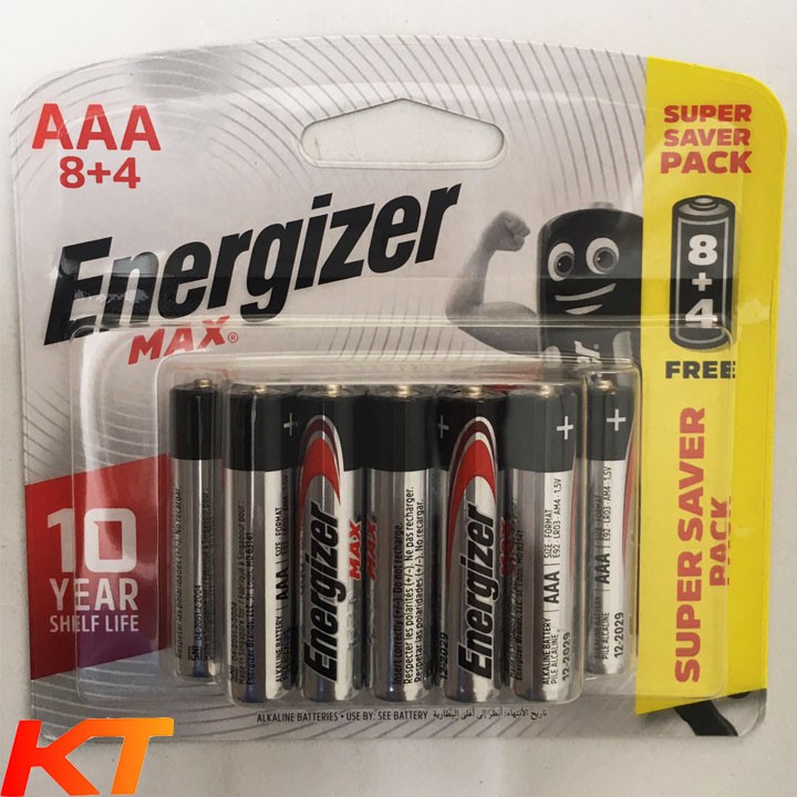 Pin AAA Energizer Alkaline Max BP8+4 Pin Tiểu LR03 (vỉ 12 viên)