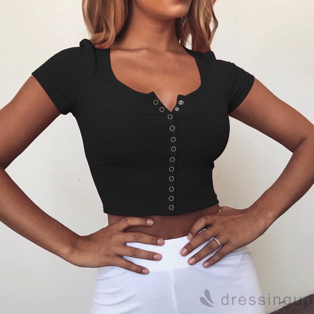 Áo crop top tay ngắn dễ thương dành cho bạn gái