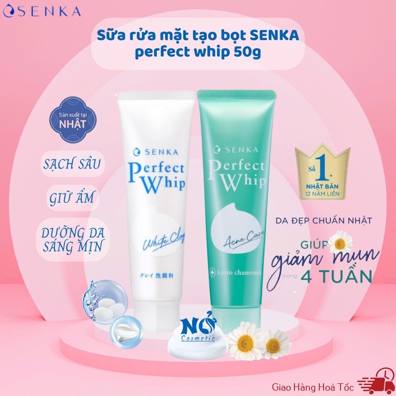 Sữa rửa mặt tạo bọt chiết xuất tơ tằm trắng Senka Perfect Whip 50g Senka Perfect Whip Acne Care 50g - hàng tặng