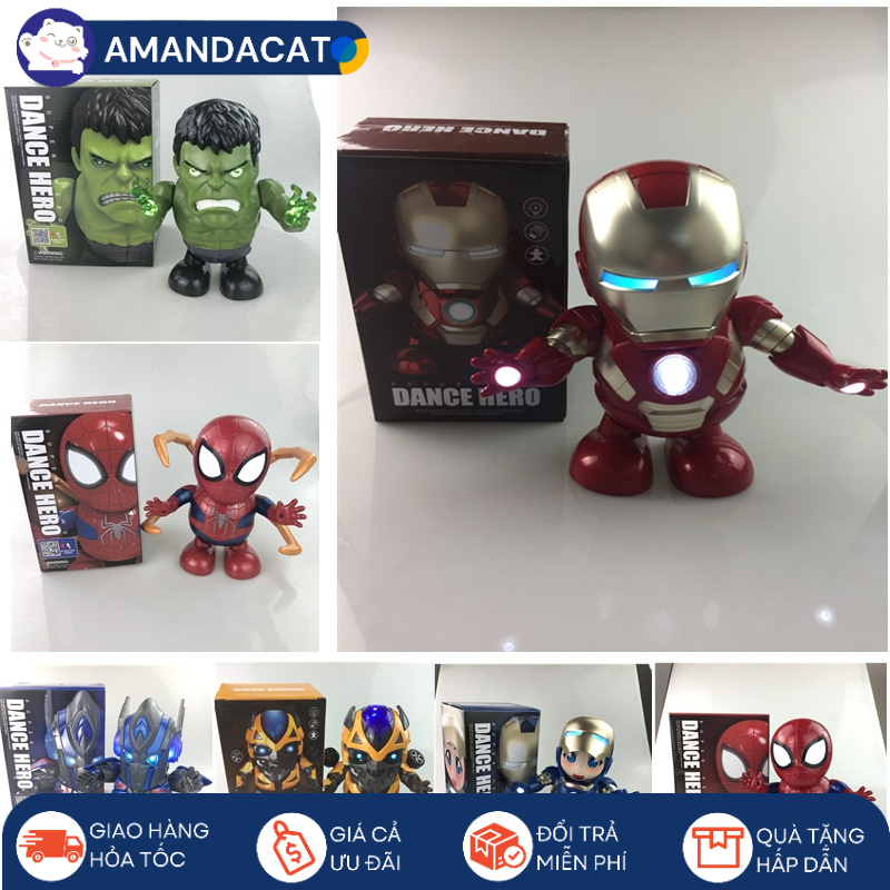 [Sẵn] Robot Siêu Anh Hùng MARVEL, Spiderman, Batman, Captain, Ironman, Người khổng lồ xanh Hulk, Robot nhảy theo nhạc