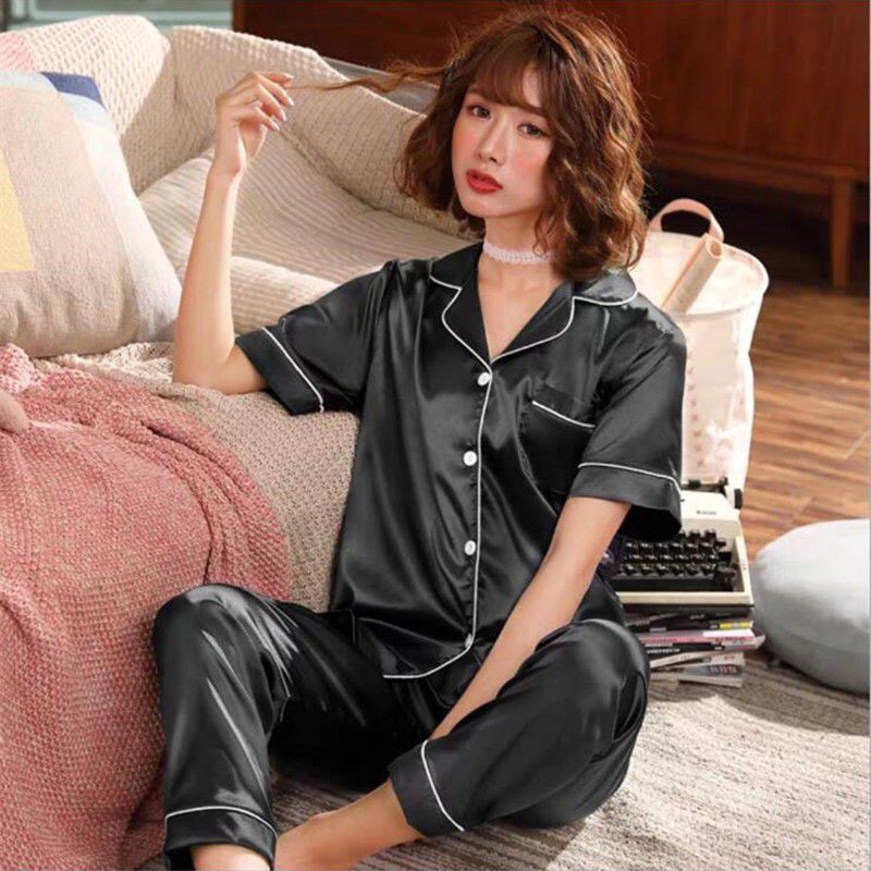 Set Bộ Pijama Nữ, Đồ Bộ Mặc Nhà Tay Ngắn Quần Dài , Vải Phi Lụa Mờ Cực Dễ Thương ...