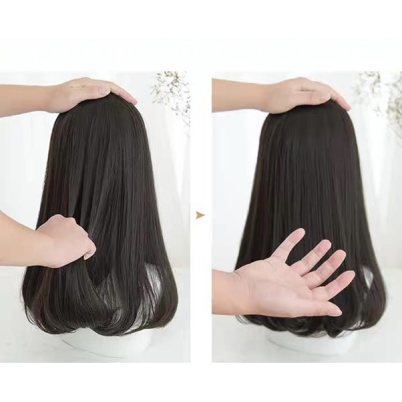 Tóc giả nguyên đầu, cả đầu cụp đuôi không mái ms028 phong cách Hàn Quốc tặng wig