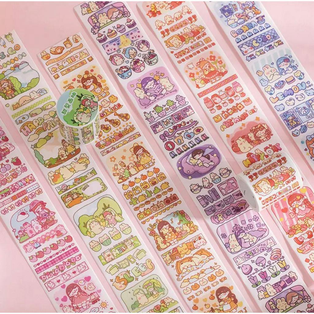 Cuộn 3m washi tape sticker cán bóng nổi chủ đề nhật kí hằng ngày, dùng làm DIY, trang trí sổ tay planner, scrapbook