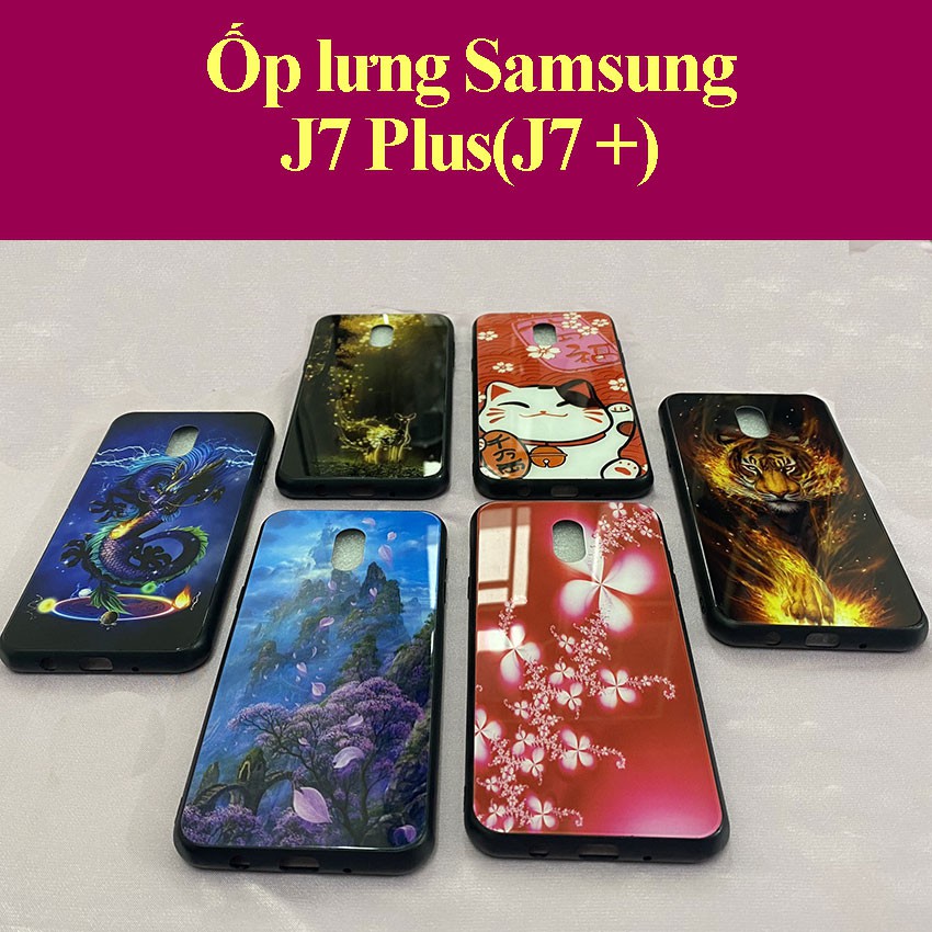 Ốp lưng Samsung J7 Plus /J7+ mặt kính cường lực sang trọng in hoa văn 3D sắc nét chống trầy xước, case op lung galaxy
