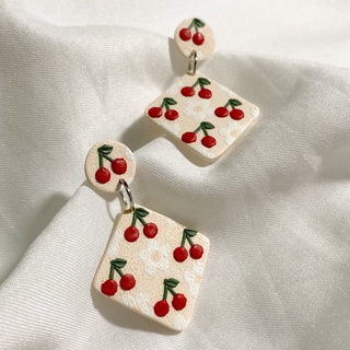 Khuyên tai đất sét nung Polymer Clay (Cherry Lady)