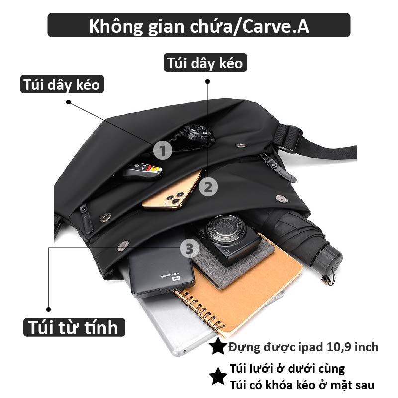 Carve.A Store túi đeo ngực túi đựng iPad nhanh chống nước và chống trộm bên hông ba lô túi đeo chéo bên túi bên ba lô túi đeo vai đơn túi đeo vai nam ba lô bên ba lô