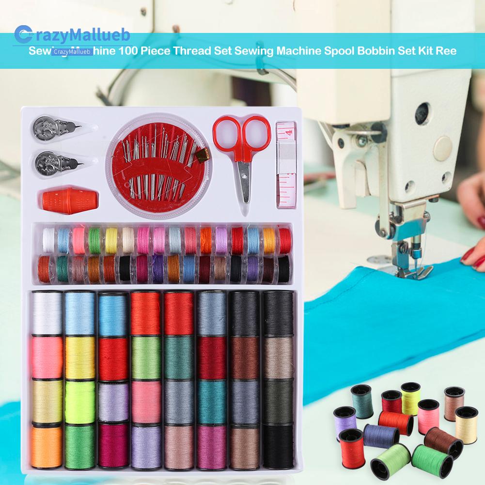 Crazymallueb❤100pcs Thread Set Sewing Machine Spool Bobbin Kit for Embroidery Cross Stitch❤New