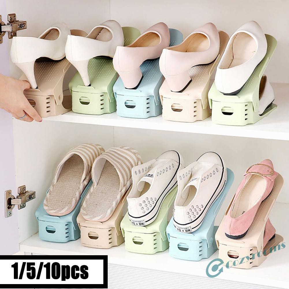 ღCM Simple Plastic Double Layer Shoe Rack Adjustable Shoes Holder Stand Shelf