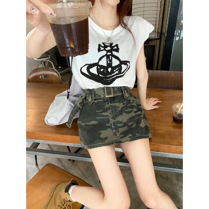 Cocory vn Chân váy jean Chữ A Lưng Cao Thời Trang Retro Cho Nữ