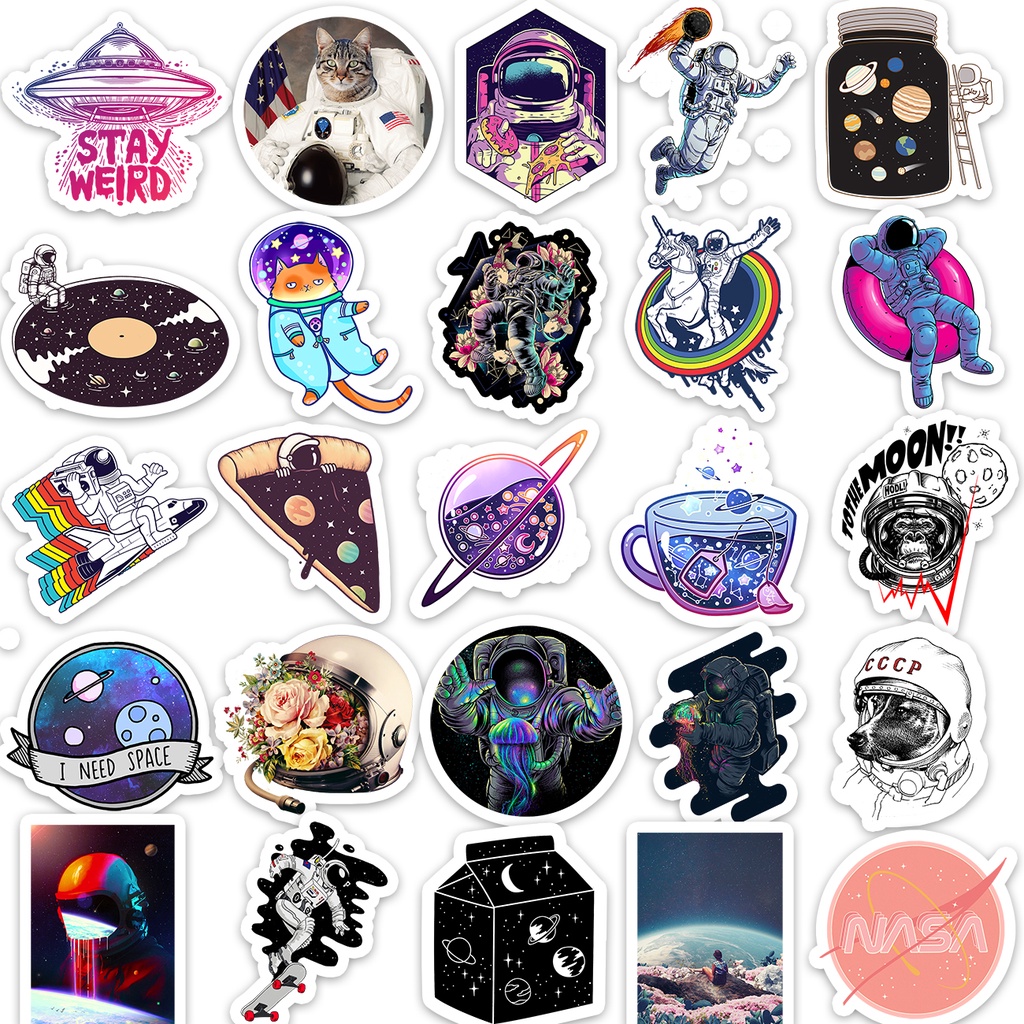 Set 50 cái Sticker Space, Sticker Vũ Trụ Cực Xinh Dán Sổ, Sticker Không Gian, Sticker Phi Hành Gia Nasa