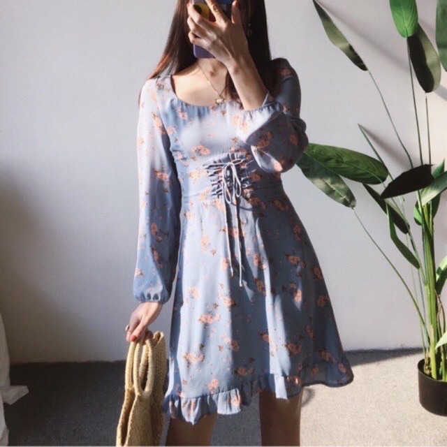 Đầm Hoa Đan Dây xanh/hồng/trắng