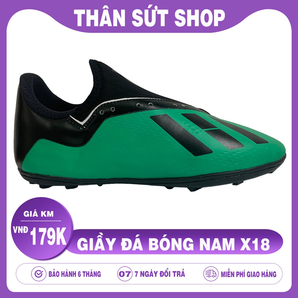 Giầy đá bóng nam X18 màu xanh lá sân cỏ nhân tạo - Đế cao su khâu full đế