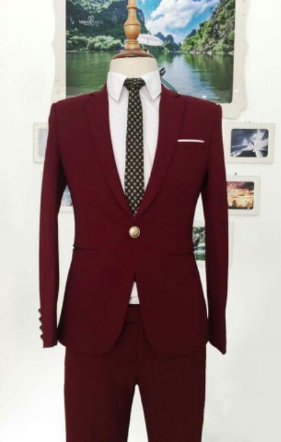 Bộ vest nam màu đỏ đô