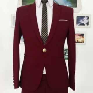 Bộ vest nam màu đỏ đô