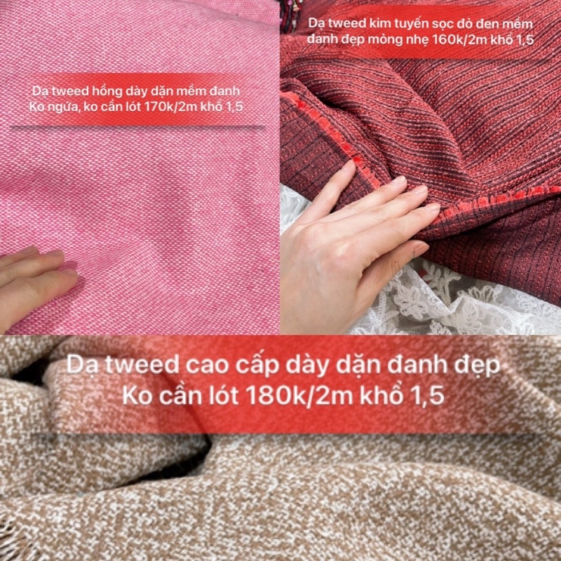 Combo dạ tweed hồng đỏ 3m/ màu