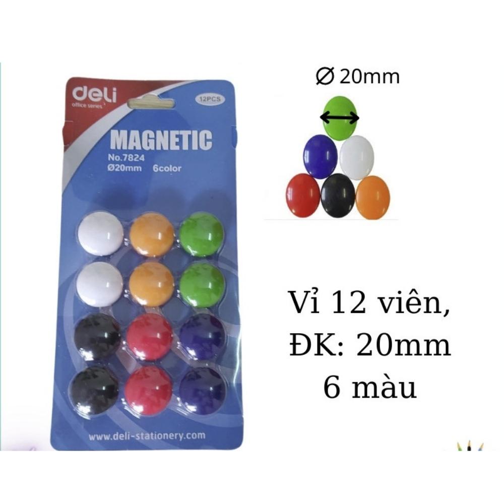 Vỉ nam châm màu dính bảng dạy học Deli 7824 - Vỉ 12 viên