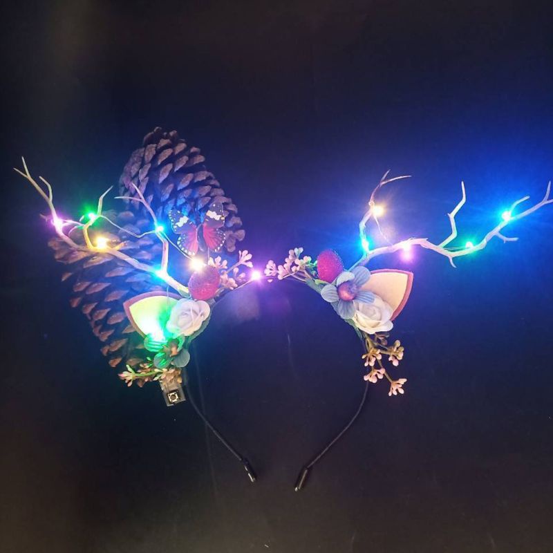 Băng Đô Cài Tóc Hình Sừng Tuần Lộc Giáng Sinh Đính Hoa Và Quả Mọng Xinh Xắn Cho Cô Dâu