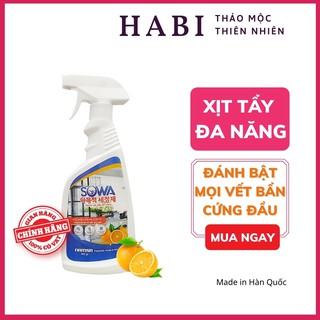 Nước lau kính Sowa Hàn Quốc, xịt lau bếp, nước xịt tẩy đa năng hương cam sạch mọi vết ố bẩn chai 500ml