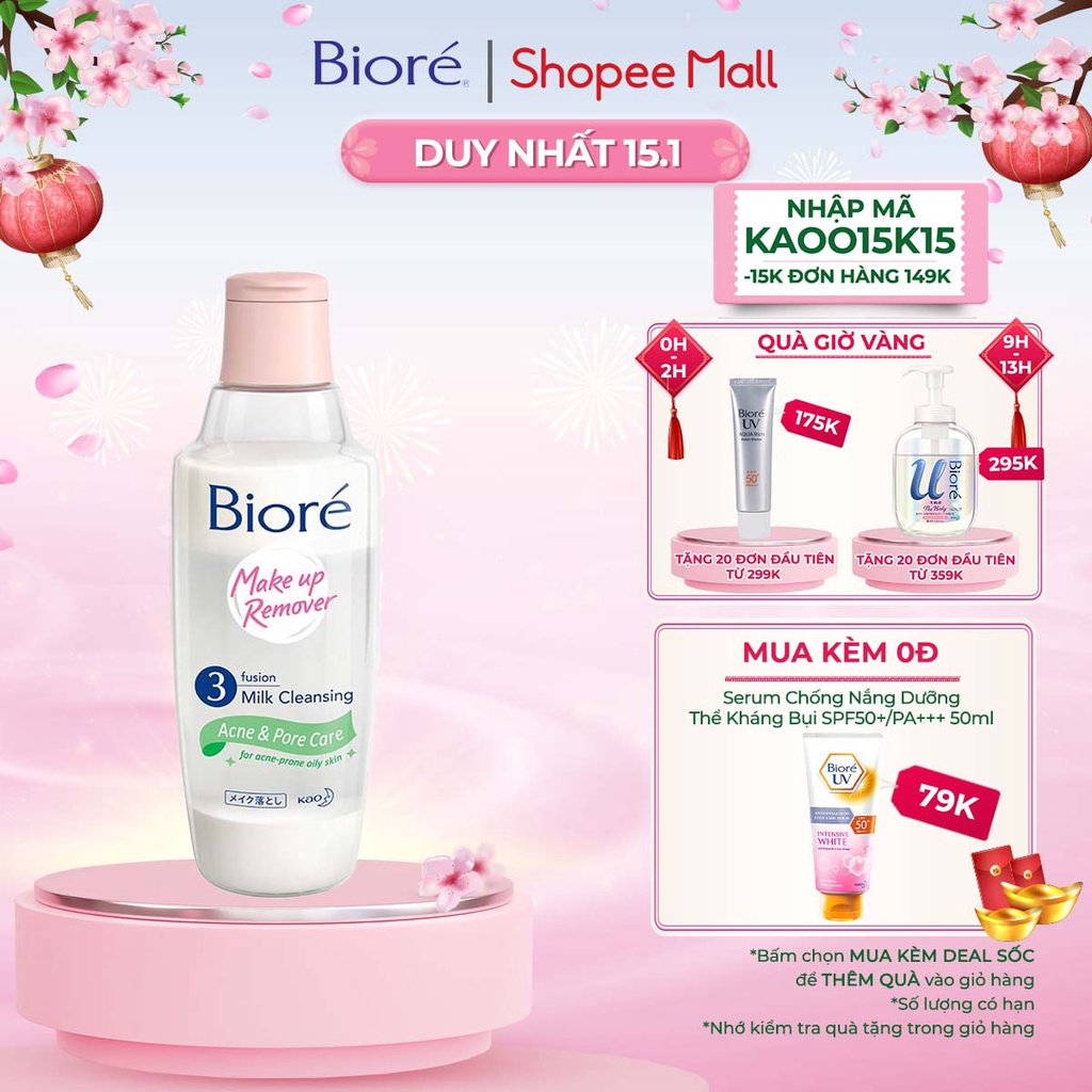 [Mã FMCGKAO52 giảm 8% đơn 250k] Sữa Tẩy Trang 3 Lớp Sạch Sâu Ngừa Mụn Bioré Make Up Remover Acne &amp; Pore Care 300ml