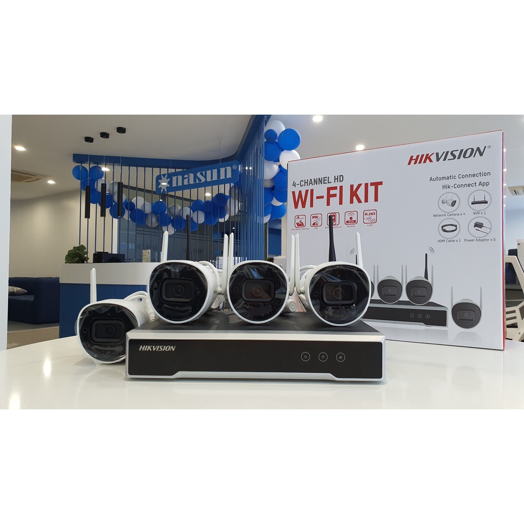 BỘ KIT CAMERA WIFI 2MP THẾ HỆ MỚI TRỌN BỘ (4 CAMERA THÂN TRỤ + 1 Đầu ghi NVR) HIKVISION NK42W0H | BigBuy360 - bigbuy360.vn