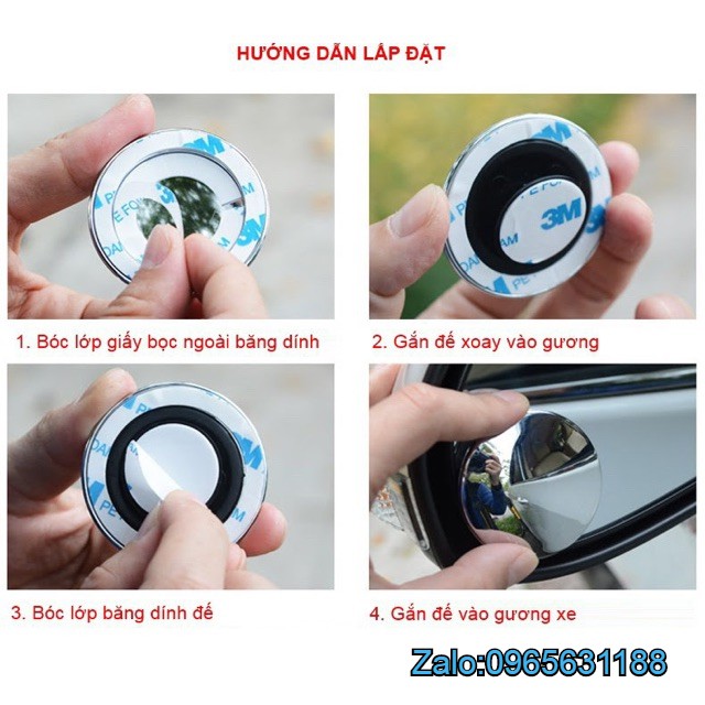 Gương cầu lồi đa cực 3R-057 chính hãng 360 độ gắn gương chiếu hậu ô tô xe máy ( 1 bộ = 2c )