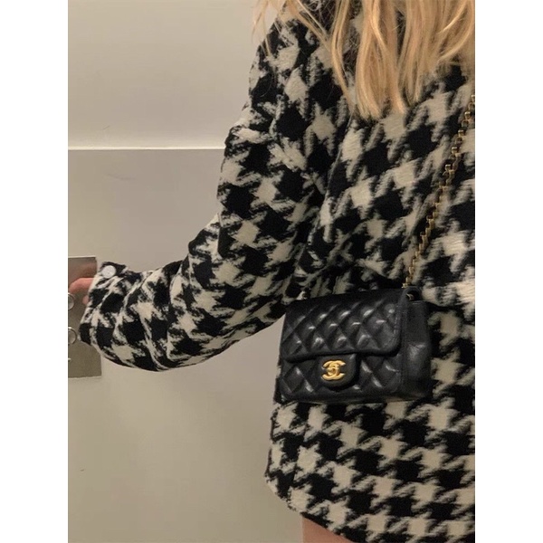 Áo khoác dạ sơmi hoạ tiết houndstooth răng cưa - Áo khoác dạ oversize chần bông (Ảnh thật ở cuối) | BigBuy360 - bigbuy360.vn