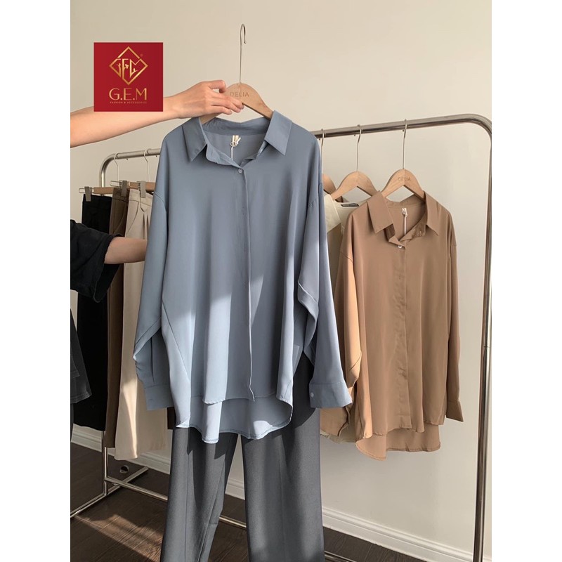 Áo sơ mi bigsize dáng suông rộng và dài basic hàn quốc dài tay chất vải mát không nhàu | BigBuy360 - bigbuy360.vn