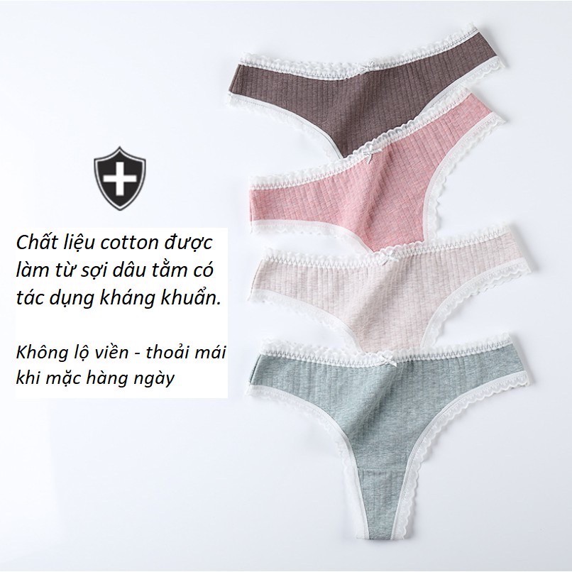 Quần Lọt Khe Cotton Tơ Viền Ren Mềm Mại Thoáng Khí Q186 NoBrandCotton