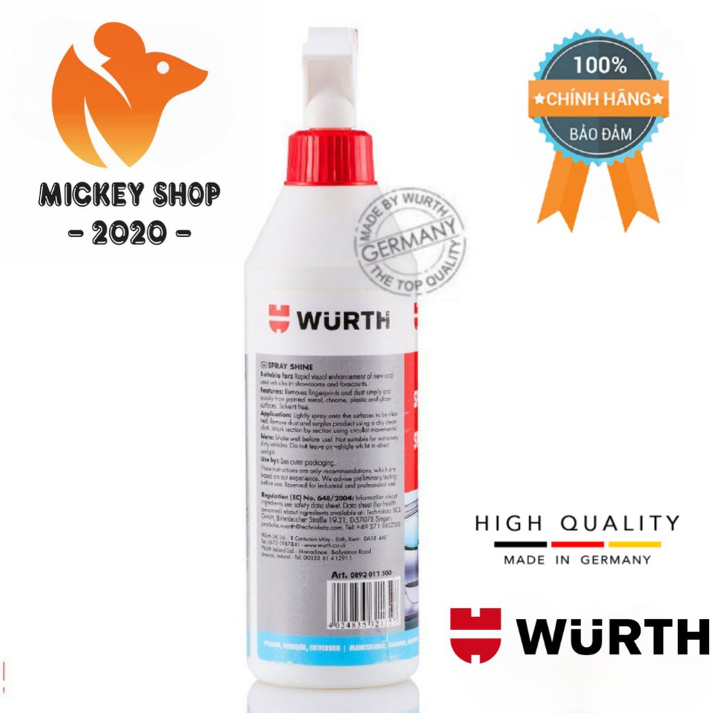 [ CAO CẤP ] Xịt bóng sơn nhanh Wurth Spray Shine 500ml 0893011500