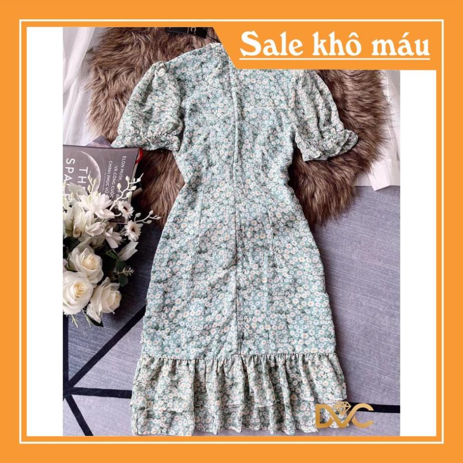 Váy xanh hoa nhí nhún eo V1880 [GIÁ SIÊU RẺ] - Váy xanh hoa nhí nhún eo, Dễ Thương Năng Động ❤️NMC SHOP❤️