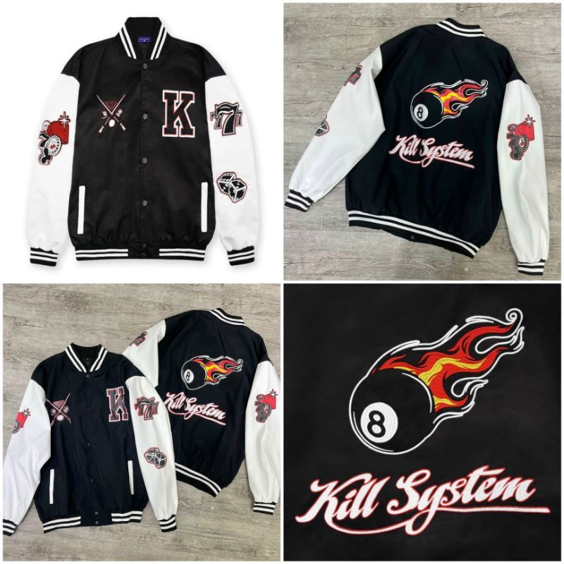 Áo khoác Dù Unisex Bomber Bóng Chày 8 Lửa In Sói Kill System -Gió Thu Đông Kiểu Nam Nữ Couple Rẻ Đẹp